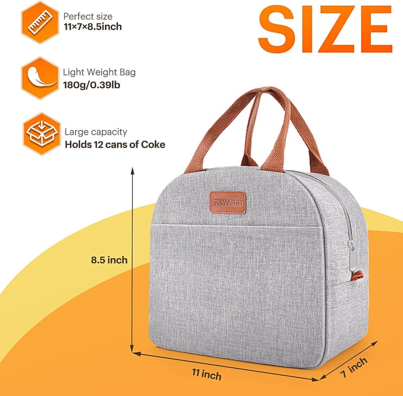 Easyfun Lunch Bag for Women & Men Adult Insulated Lunch Box, Small Leakproof Cooler Food Lunch Containers Reusable High Capacity Lunch Tote Bags for Work, Travel, Outdoor (Grey) - Image 2
